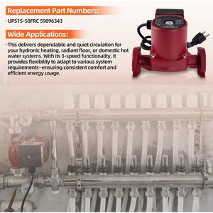 Pompe de circulation d'eau Talspity 1/25 HP 115V en fonte à 3 vitesses pour chauffage solaire radiant - Product Image 2