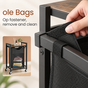 Cesto organizador de ropa sucia al por mayor de fábrica con un bolsa extraíble y estante superior, organizador de doble cesta para lavandería - Product Image 3