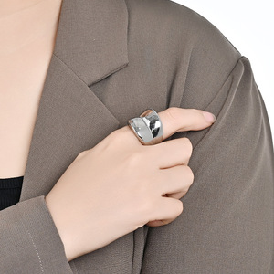 Geometric Wide <b>Ring</b> Steel Gold Women's Party Jewelry K R969 - Product Image 2