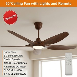 Ventilador de techo de 60 pulgadas con 5 aspas de ABS, luz LED, control remoto, motor de CC, 6 velocidades, para sala de estar, diseño moderno - Product Image 1