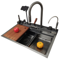 Ensemble complet multifonctionnel Motai avec évier de cuisine en laiton à cascade, affichage numérique LED et support de téléphone portable intégré à poignée unique