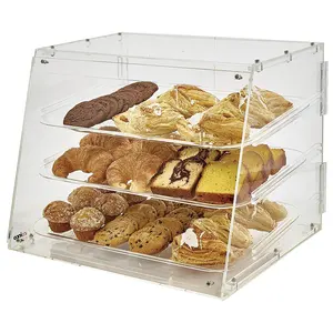 Présentoir à pâtisserie en acrylique à 3 couches, design exclusif, boîte à pain de boulangerie transparente personnalisée