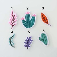 Patch brodé thermocollant en tissu écologique motif feuille de cactus, pour décoration de vêtements DIY, applique en broderie informatique