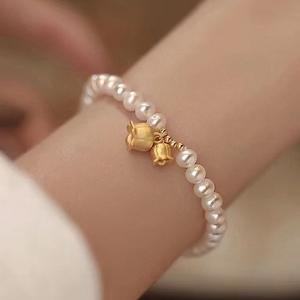 Linglan Good Quality Freshwater Pearl <b>Bracelet</b> 5-6mm Smooth Clean <b>Elastic</b> Thread Flower Accessories Pearl <b>Bracelets</b> Bangles - Product Image 2