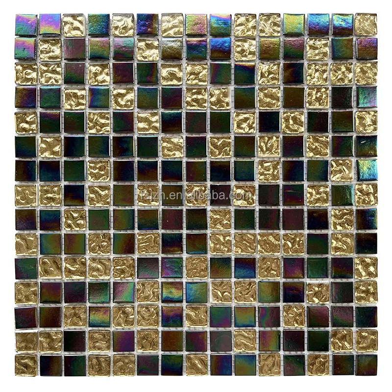 Banyo duş Spa yanardöner kiremit mozaik sıcak eriyik altın siyah renk kare yanardöner cam yüzme havuz karosu mozaik
