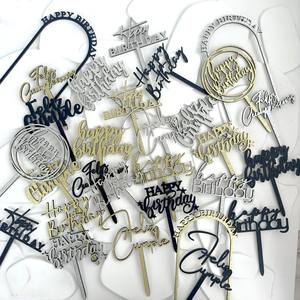 Decoración de Pastel de Cumpleaños de Madera con Purpurina, Adorno para Mesa de Postres, Inserto en Español - Product Image 1