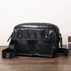 Genuine Leather Men's Messenger <b>Bag</b> <b>Small</b> <b>Black</b> Durable Crossbody <b>Bag</b> Everyday Outfits - Product Image 3
