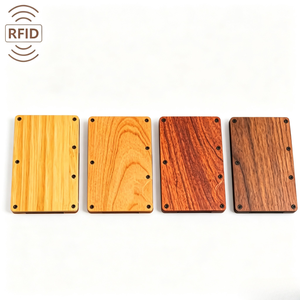 Portacarte in Legno con Protezione RFID, <span class=keywords><strong>Portafoglio</strong></span> Minimalista in Metallo con Fermasoldi, Capacità 15 <span class=keywords><strong>Carte</strong></span>, Regalo Ecologico per Uomini/Donne - Product Image 1