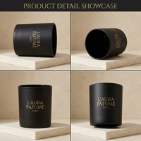 Pot à bougie cylindrique en verre noir de 9 oz et 12 oz, avec couvercle en alliage de zinc à estampage doré exquis, professionnel et élégant
