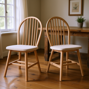 Ensemble de chaises de salle à manger DB Windsor, tissu naturel, style vintage farmhouse, pieds en bois, meubles pour la maison, le bureau et le salon - Product Image 2