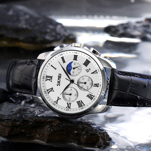 Reloj cronógrafo redondo para hombre, correa de cuero de lujo, reloj de cuarzo resistente al agua 30M - Product Image 2