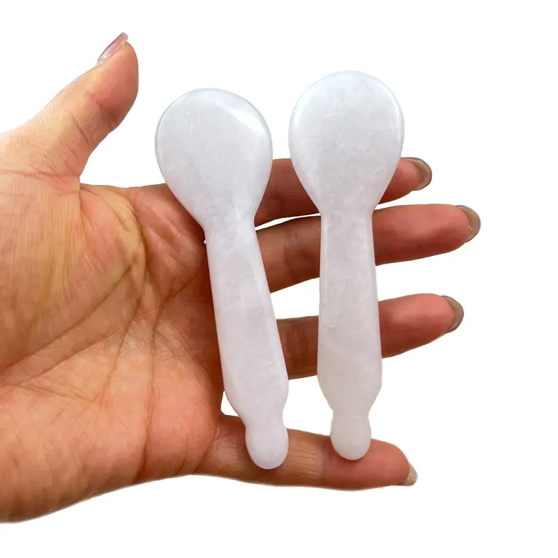 Cuillère Gua Sha en jade blanche personnalisée, spatule Guasha, outils de massage pour le visage, cuillère Gua Sha d'acupression en jade blanc pour sculpter le visage