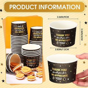 Lot de 50 bols à dessert à glace jetables à paroi unique de 8oz, noir et or, gobelets à biscuits et collations, bol à soupe en papier - Product Image 4