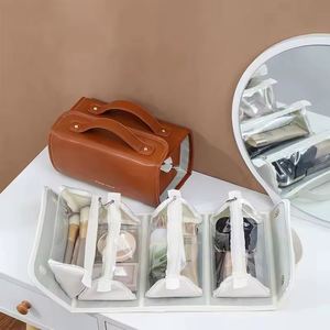 Portable PU <b>Leather</b> Travel Cosmetic <b>Bag</b> Custom Logo 4-in-1 Multifunctional Waterproof for <b>Toiletry</b> Pouch with Zipper Closure - Product Image 1