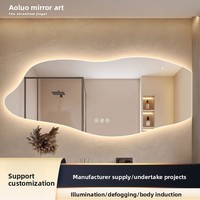 Düzensiz Şekilli Fransız Tarzı Cam LED Akıllı Dekoratif Banyo Aynası Çift Lavabolu Makyaj Masası Duvara Monte Oteller Konaklamalar