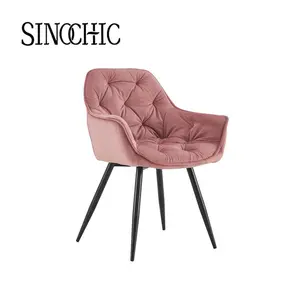 Chaise de salle à manger contemporaine pieds en métal noir chaise en velours rose chaise de café de restaurant en mousse haute densité
