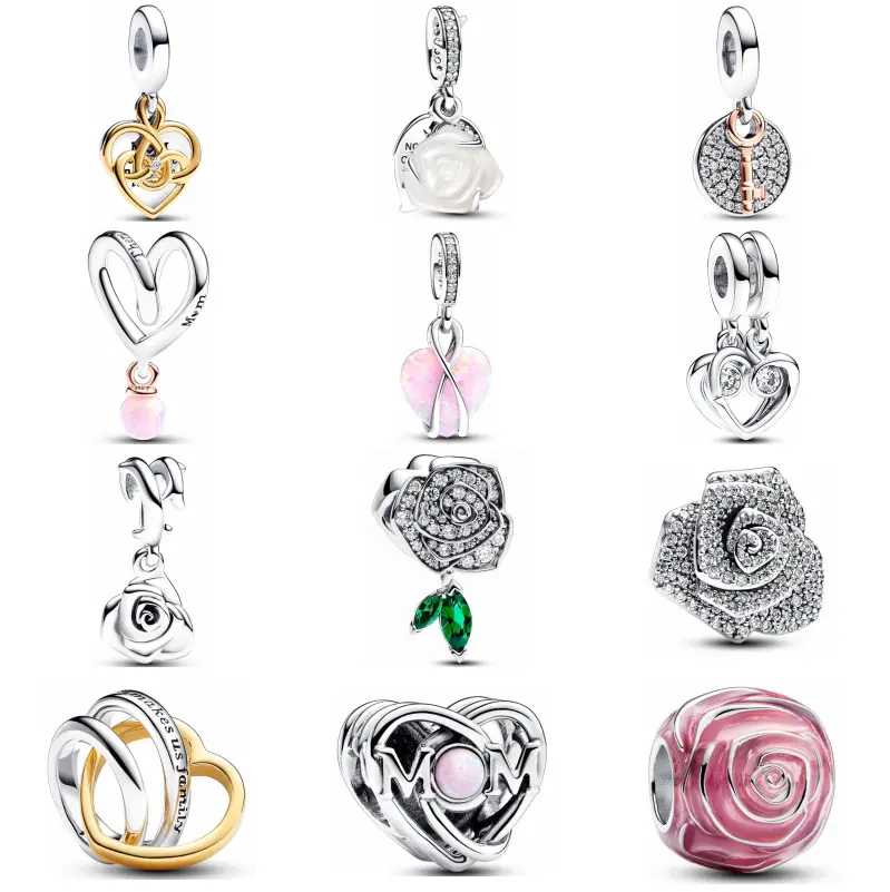 Mother's Day 2024 Pandoraers Beaded Mother's Day Milky White Heart-shaped Blooming Hollow Two-color Stepmother Entangled Charm