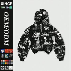 Vente Flash : Sweat à Capuche Oversize de Designer 450 g/m² avec Impression Numérique Totale Crâne, Coupe Courte pour Homme - Product Image 1