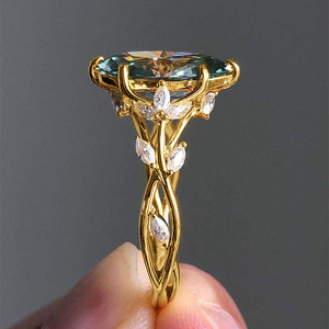 Anello di fidanzamento da donna in oro massiccio 18 carati con topazio, taglio marquise, design a pianta con diamanti incastonati a griffe, gioielleria raffinata - Product Image 1