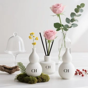 C & H Personnalisé Unique <span class=keywords><strong>Calebasse</strong></span> En Forme <span class=keywords><strong>De</strong></span> Vase À Fleurs En Céramique Blanc Mat Parfum Reed Diffuseur Bouteille pour La Décoration Intérieure Bureau Décor - Product Image 1