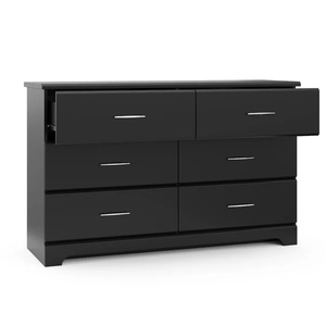 <span class=keywords><strong>Commode</strong></span> noire à <span class=keywords><strong>double</strong></span> rangement avec 6 tiroirs, style panneau bois, pour chambre d'enfant et organisateur de rangement pour enfants avec tiroir - Product Image 3