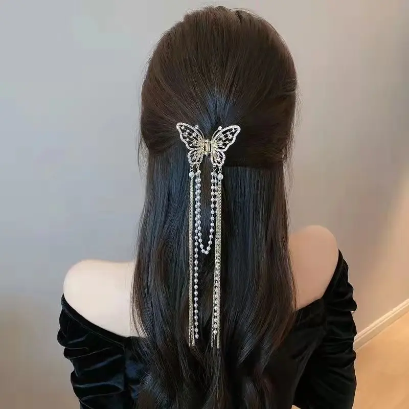 Superlativi di cristallo di perla farfalla in metallo artiglio per capelli fermaglio a farfalla con fermaglio con strass cavo testa di squalo