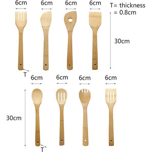 Set di utensili da cucina in bambù eco-friendly 8 pezzi utensili da cucina con logo personalizzato con foro 100% bambù facile da pulire per la cucina - Product Image 3