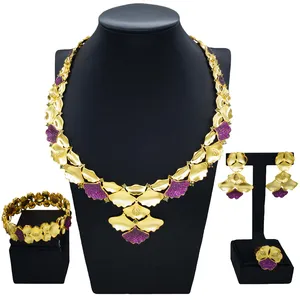 Zhuerrui conjunto de joias de ouro 24K disponível para venda, joias com miçangas roxas, acessórios de fantasia feminina da moda HZ23088175