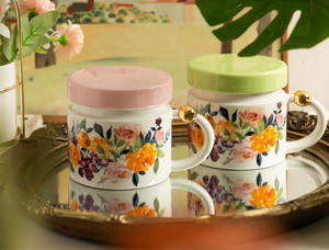 แก้วมักเซรามิกใส่น้ำชายามบ่ายลายดอกไม้สุดสร้างสรรค์แก้วมักใส่นมอาหารเช้าสุดหรู - Product Image 2