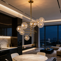 Lustre suspendu de luxe à 8 lumières avec boules de verre, style Sputnik, en or, pour villa