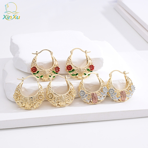 Boucles d'oreilles religieuses chrétiennes pour femmes plaqué or Design creux accessoires de mode alliage <span class=keywords><strong>bijoux</strong></span> <span class=keywords><strong>matériel</strong></span> en gros - Product Image 2