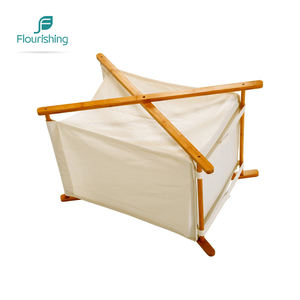 便携式可折叠大竹洗衣篮桶，带可折叠帆布储物篮 - Product Image 4