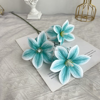 HYF01 Flor Artificial Impresa en 3D con 3 Cabezas de Lirio y Magnolia para Decoración de Salones de Boda, Hogar, Oficina, Hotel y Jarrones