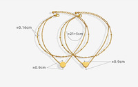 Bracelets de cheville élégants et élégants en acier inoxydable plaqué or 18 carats, avec cœur et pièce de monnaie, bijoux de pied, bracelets de cheville à double couche avec chaîne pour femmes