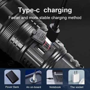 Lampe torche tactique rechargeable à <span class=keywords><strong>LED</strong></span> super puissante <span class=keywords><strong>longue</strong></span> portée avec batterie intégrée, étanche, projecteur d'urgence - Product Image 5