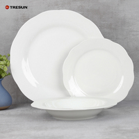 Ensemble de vaisselle 16 pièces en porcelaine fine pour restaurant hôtel français moderne en céramique blanc pur nordique ronde