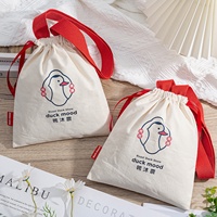 Sac en coton à cordon avec logo personnalisé imprimé, poignée rouge, pochette en toile de coton réutilisable pour emballage de cadeaux et jouets pour enfants