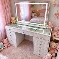 Ensemble de coiffeuse avec miroir LED, poignées en cristal, tiroirs et organiseur de cosmétiques – Fabricant exportateur