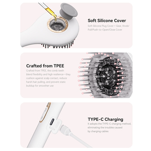 Sisir listrik minyak esensial pijat kulit kepala, sisir pemijat kepala EMS getaran cahaya merah untuk pertumbuhan rambut - Product Image 3