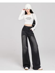 Ultimo <span class=keywords><strong>pantaloni</strong></span> larghi dritti a vita alta da <span class=keywords><strong>donna</strong></span> lavati Vintage <span class=keywords><strong>bianchi</strong></span> larghi - Product Image 6