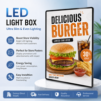 Kotak Lampu Menu LED Geser Mini Persegi Panjang Bingkai Aluminium Kaca Temper Ultra Tipis Mudah Ganti Gambar Bar Kedai Kopi Dinding