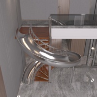 Escalier en colimaçon moderne Yu Stairs en acier inoxydable avec marches en bois, décoratif et circulaire