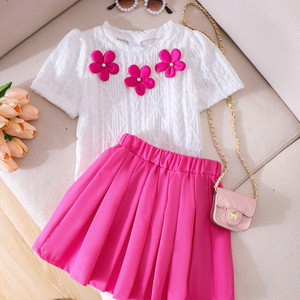 Nuevo Conjunto de Ropa de Verano para Niñas, Estilo Europeo Americano, Falda Tutú Plisada con Estampado Floral Rosa, para Niñas Pequeñas - Product Image 3