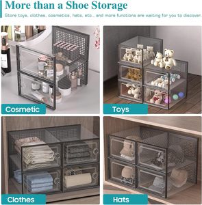 Boîte à chaussures pliable à double cadre en polypropylène (PP) transparent, gain de place, empilable, organisateur de rangement moderne pour dortoir - Product Image 6