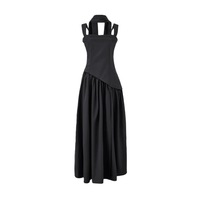 Robe plissée sexy pour femme, style européen et américain, col carré, avec écharpe intégrée, fente haute, taille cintrée, collection hiver