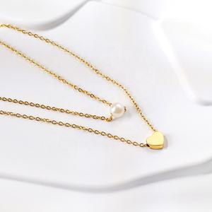 Fashion Jewelry Pearl Stainless Steel Hypoallergenic <b>Heart</b> 18K Gold Plated Wedding Necklaces Jewelry Set for Woman - Product Image 4
