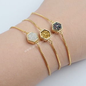 ZG0220 Designer Charms Hand and <strong>Ankle</strong> Adjustable 14K <strong>Gold</strong> Plated Custom Friendship Women Crystal Druzy Chain <strong>Bracelets</strong> - Product Image 4