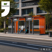 Abri de bus intelligent personnalisé et climatisé avec portes coulissantes en verre, murs en verre trempé et sièges passagers