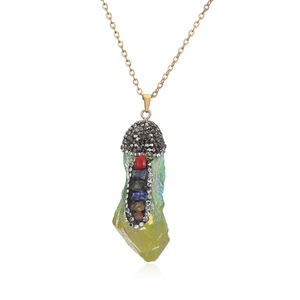 Collar de Acero Inoxidable con Colgante de Piedras Preciosas Irregulares de Forma Libre y Cristales Multicolores Naturales para Joyería de Moda - Product Image 6
