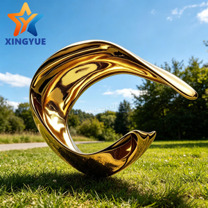Sculpture abstraite personnalisée en acier inoxydable plaqué or, décoration paysagère extérieure d'art moderne pour entrée de bien <span class=keywords><strong>immobilier</strong></span> - Product Image 2